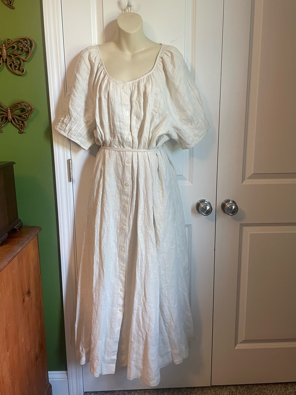 J Crew Button Up Linen Midi Dress XXL Cream